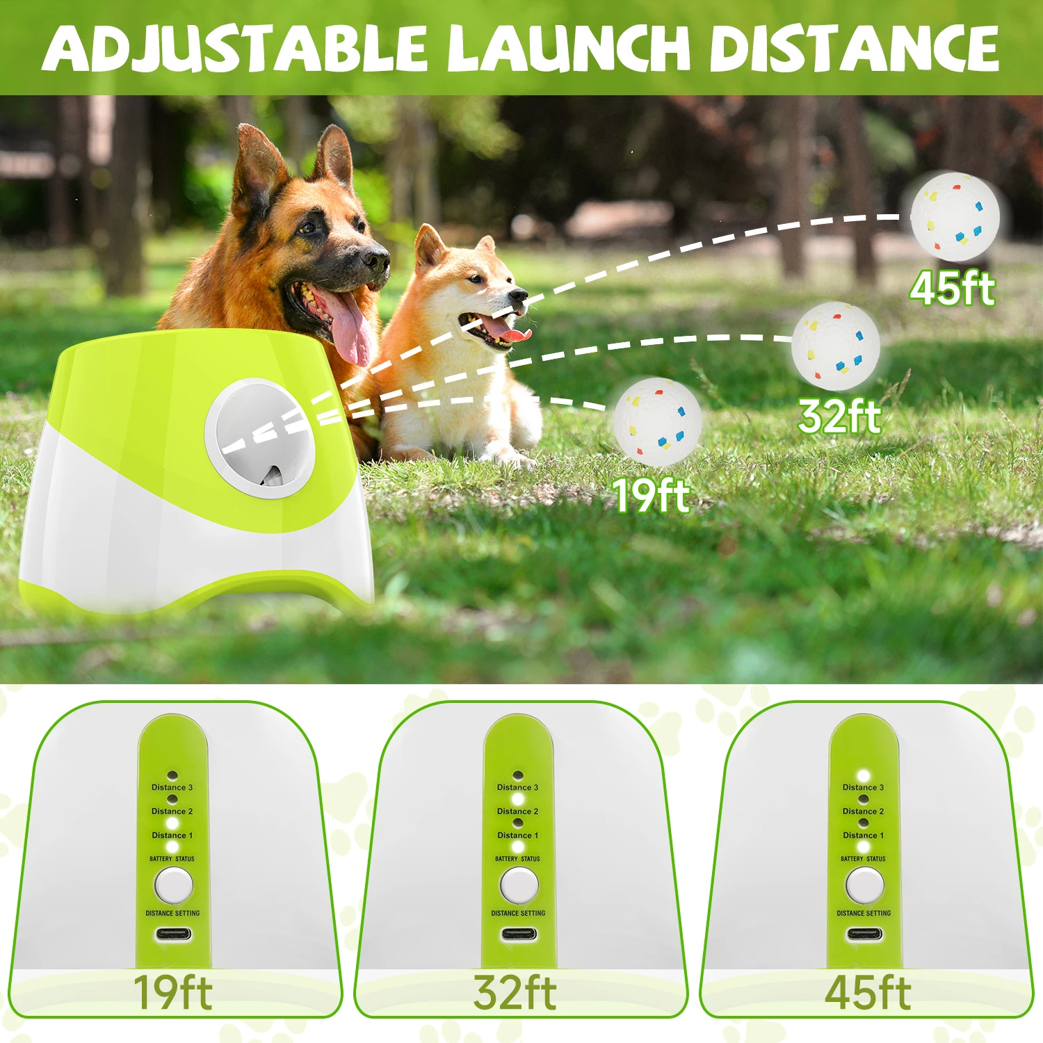 Lanzador de Pelotas para Perros, Recogedor de Pelotas para Mascotas, Incluye 3 Pelotas de Tenis, Distancias de Lanzamiento Ajustables, Juguete Interactivo para Perros con Carga USB, Máquina de Pinball