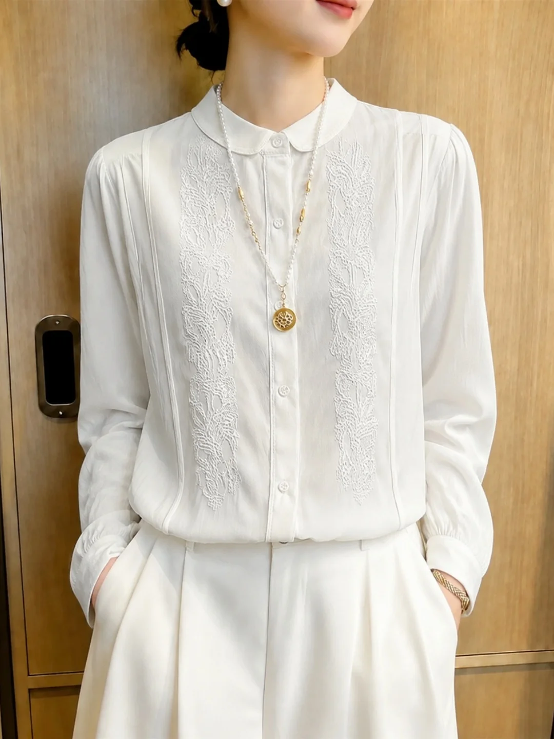 Elegant Long Sleeve Single Button Shirt Gentle Style Commute Versatile Women's Fashionable Top Quality Silk Material