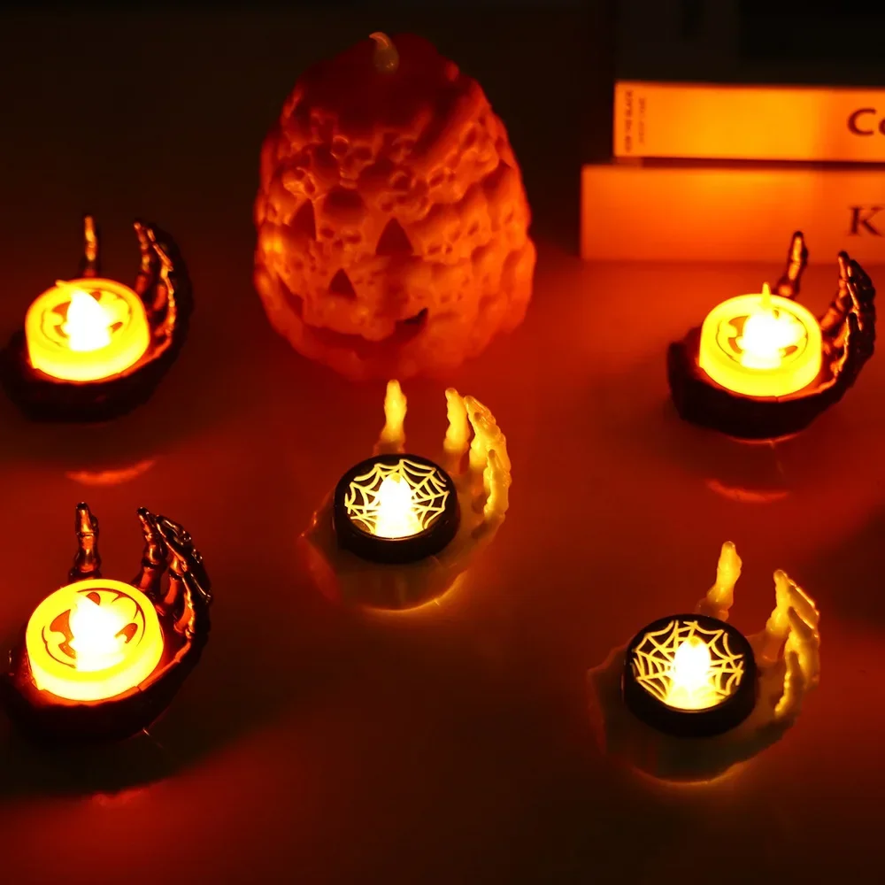 Halloween LED Candlestick Lamp Palm Size Electronic Candle Night Light Battery Operated Party Home Atmosphere Decor Supplies