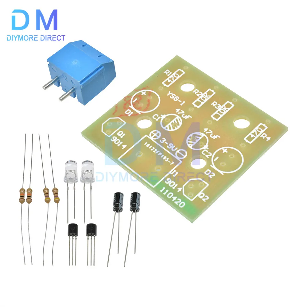 DIY Electronic Kit 5MM LED Flashing Light Circuit Simple LED Blinking Suite Welding Practice Parts DC 3-9V