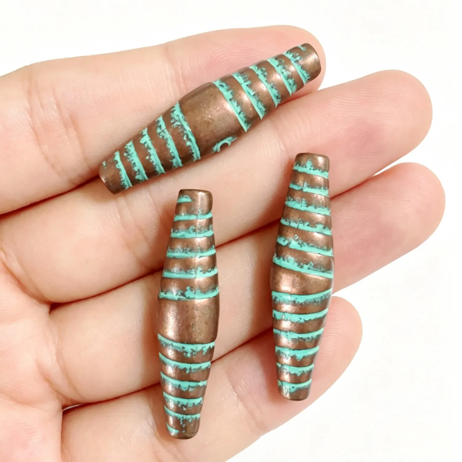 4Pcs 35.5×9.5mm Zinc Alloy Antique Red Copper with Blue Wash Spiral Long Tube Spacer Beads DIY Jewelry Accessories H5296