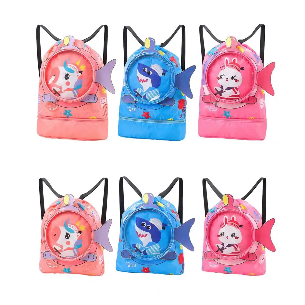 Kids Swim Bag Wet Dry Clothes with Shoes Goggles Storage Bags Pouch Backpack Cartoon Printed Waterproof Sports Storage Pouch