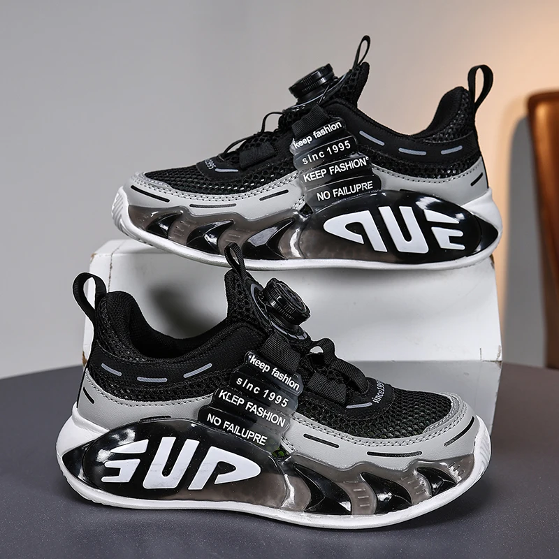 Kids Fashion Sneakers with Rotating Buckle Boys Summer Sneakers Mesh School Children Running Casual Sports Shoes for Boy