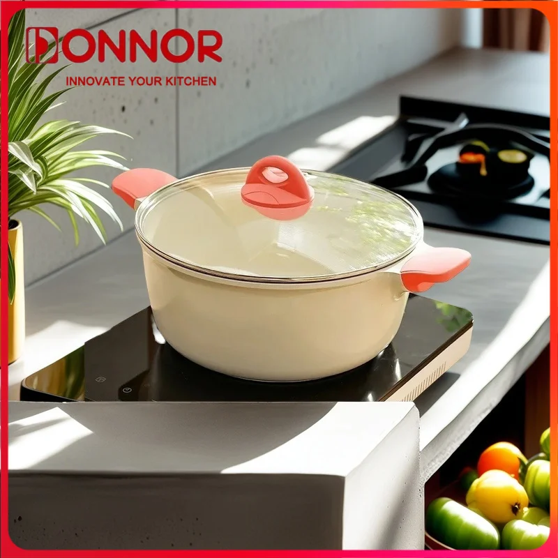 

DONNOR Non Stick Pan with Lid Soup Pot Double Ear Stewing Congee Stock Pots for Gas Induction Cooker Home Kitchen Cooking Pot