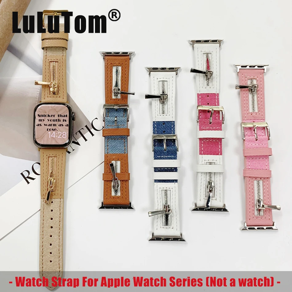 Canvas Leather Strap For Apple Watch Series 9 8 7 6 5 SE 38/40/41/42/44/45mm Luxury Splicing Zipper Band For iWatch UItra 2 49mm