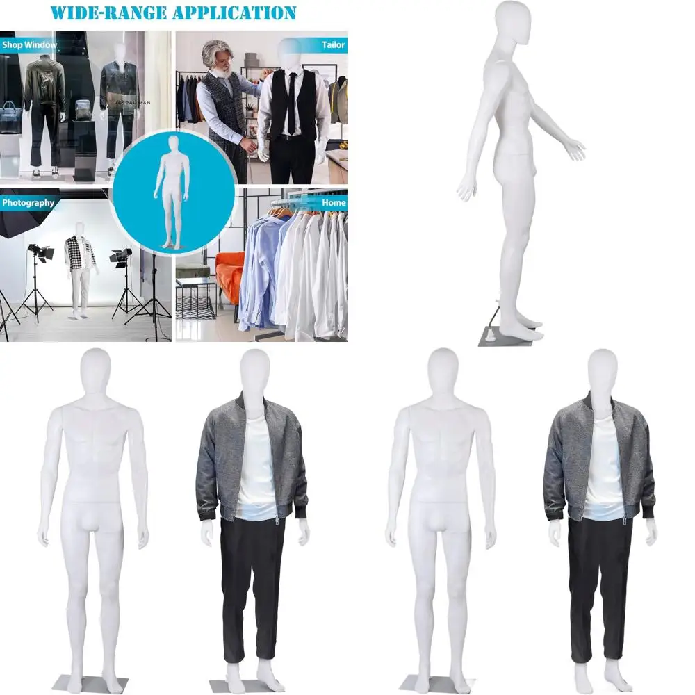 

Манекен мужской в полный рост, 73 дюйма, с регулируемой и вращающейся подставкой, устойчивым основанием, белый, для реалистичной демонстрации