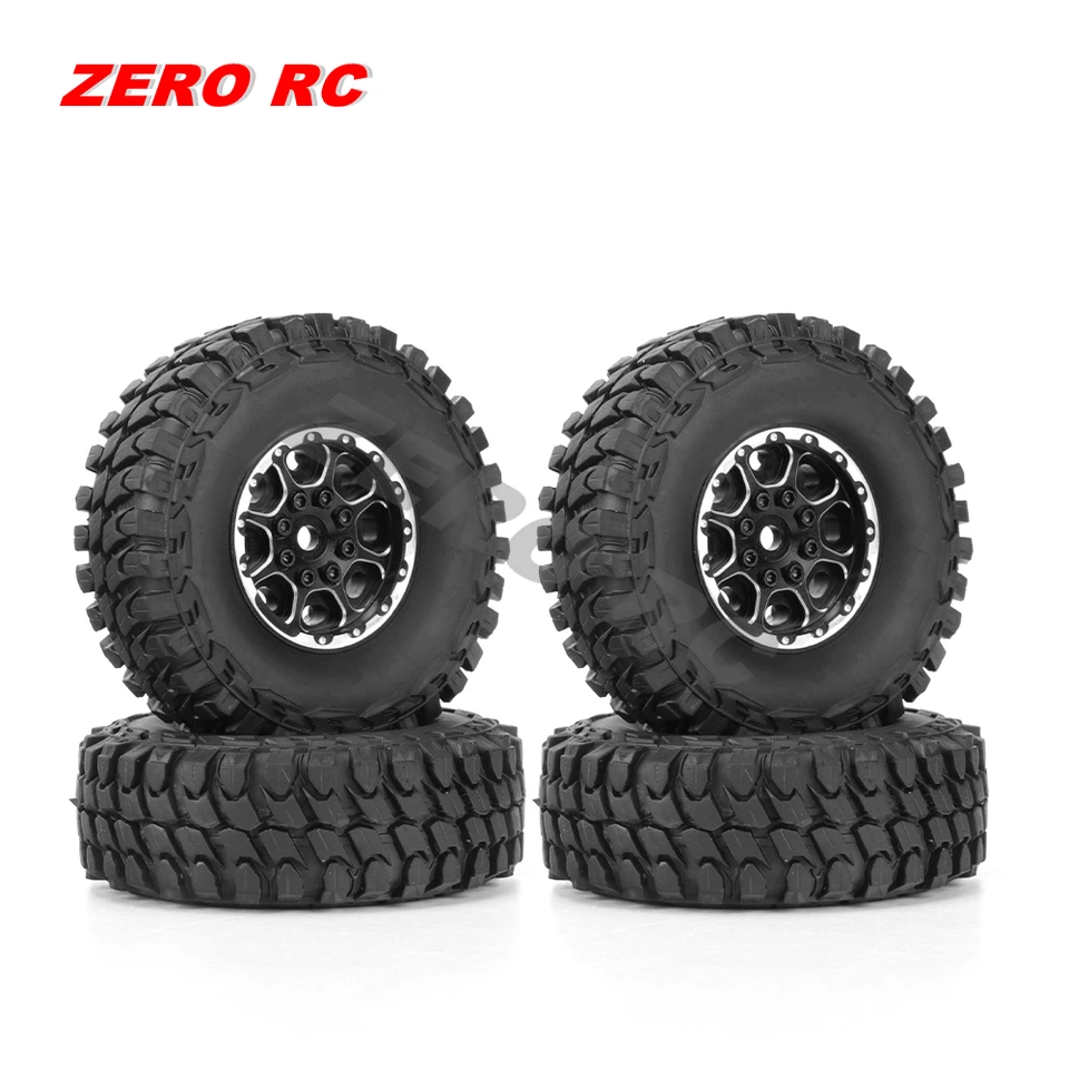KINGCOO Lot De 4 Pneus RC 1,55 Avec Jantes Métal Beadlock – Pour Crawler 1/10 – 90 Ou 95 Mm – Axial, Tamiya, Etc.