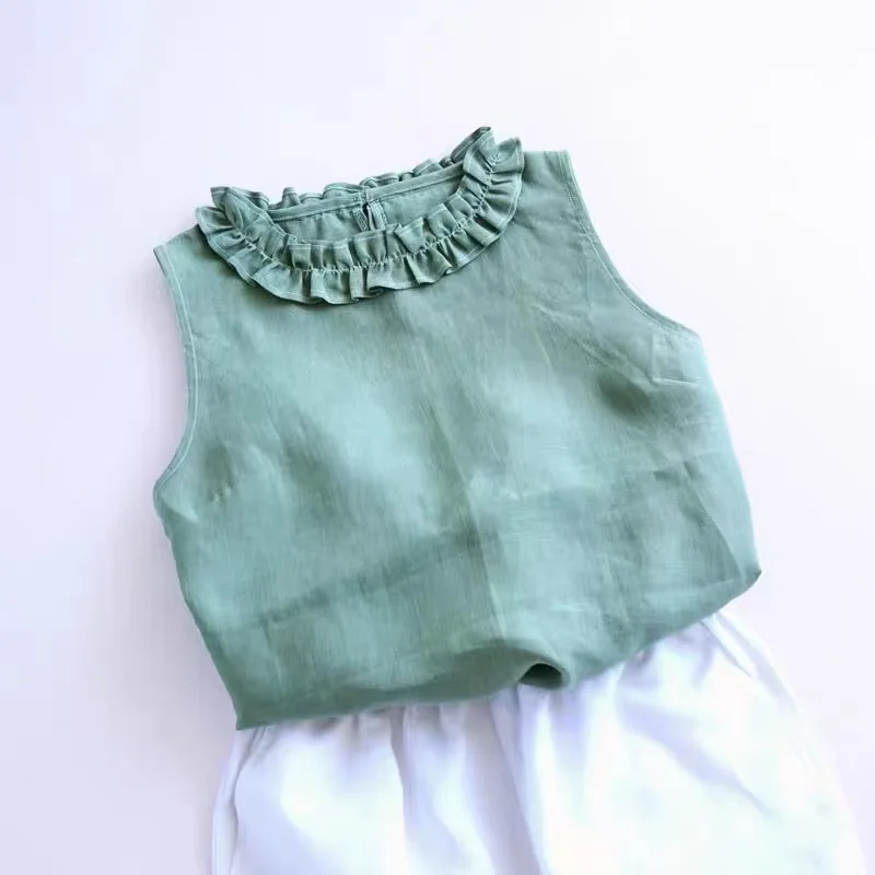 

Women's plus Size Summer New Style Floral Lace Collar Linen Vest Loose Sleeveless T-Shirt Comfortable Breathable Basic Shirt