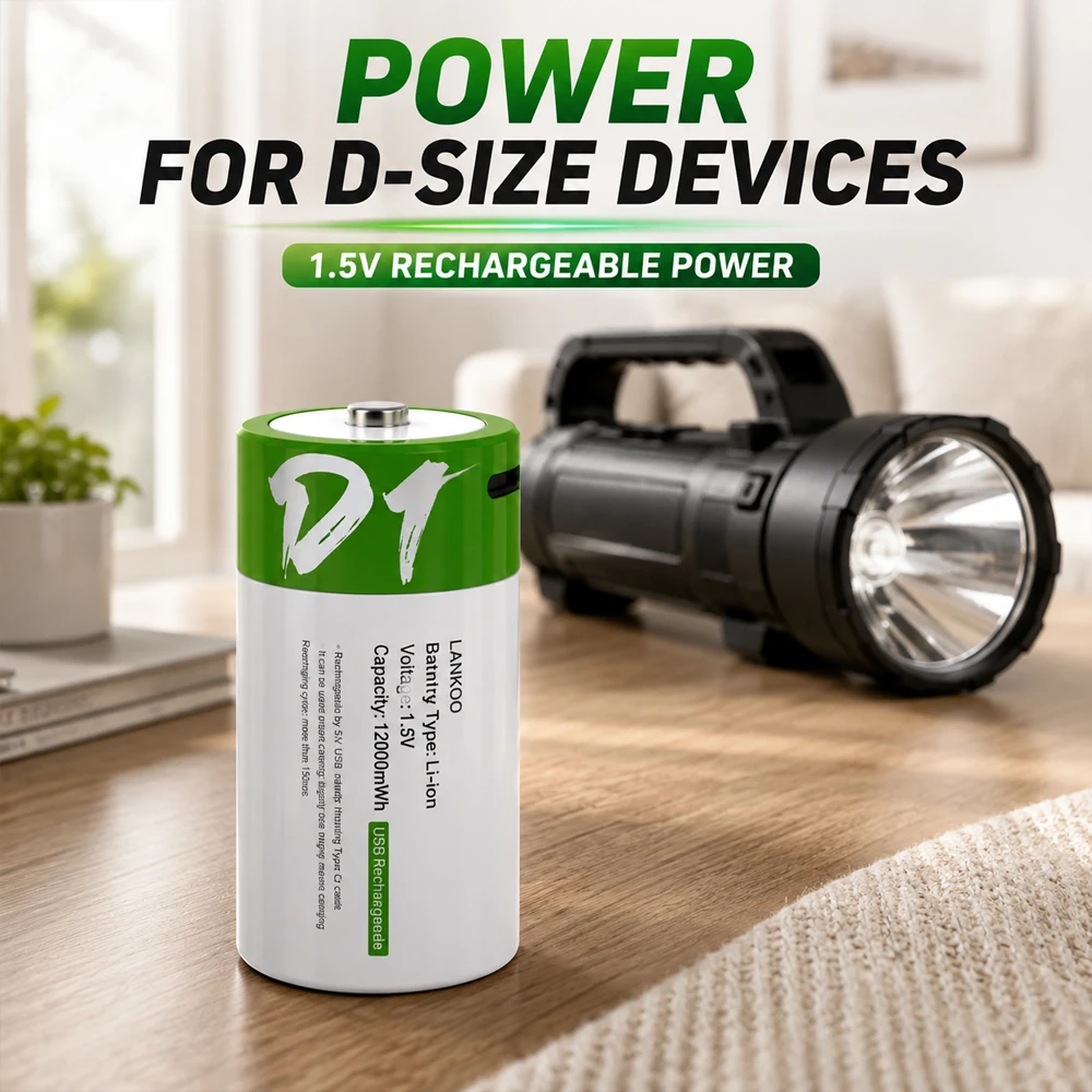 R20 1.5V 12000mWh Akumulator Li-ion USB typu D z kablem Type-C do latarki, urządzeń gazowych LR20 — zdjęcie produktu 4