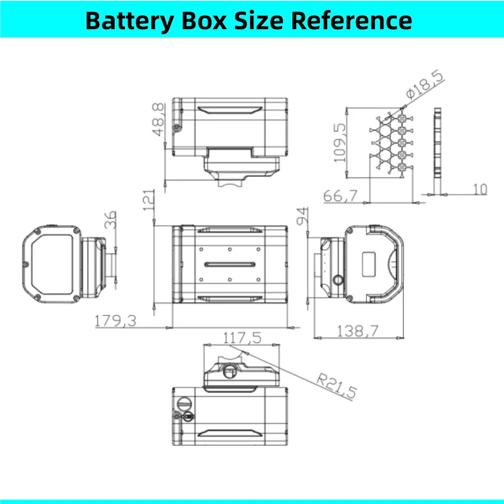 Seat Post Mounting Folding Ebike Battery Box 42 pcs 18650 cells City Foldable Bike 24V 36V 48V Battery Case with Cells Holders