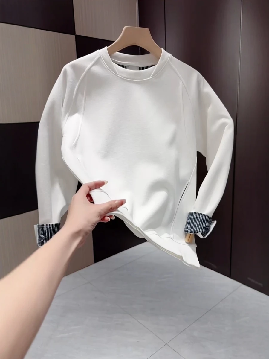 

Модный мужской свитшот в клетку с лоскутным дизайном, художественный, удобный, с длинными рукавами и круглым вырезом, для осени и зимы