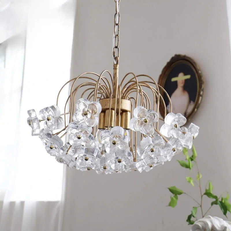 Four leaf clover petal glass chandelier with retro style French bedroom and restaurant light luxury lighting fixtures