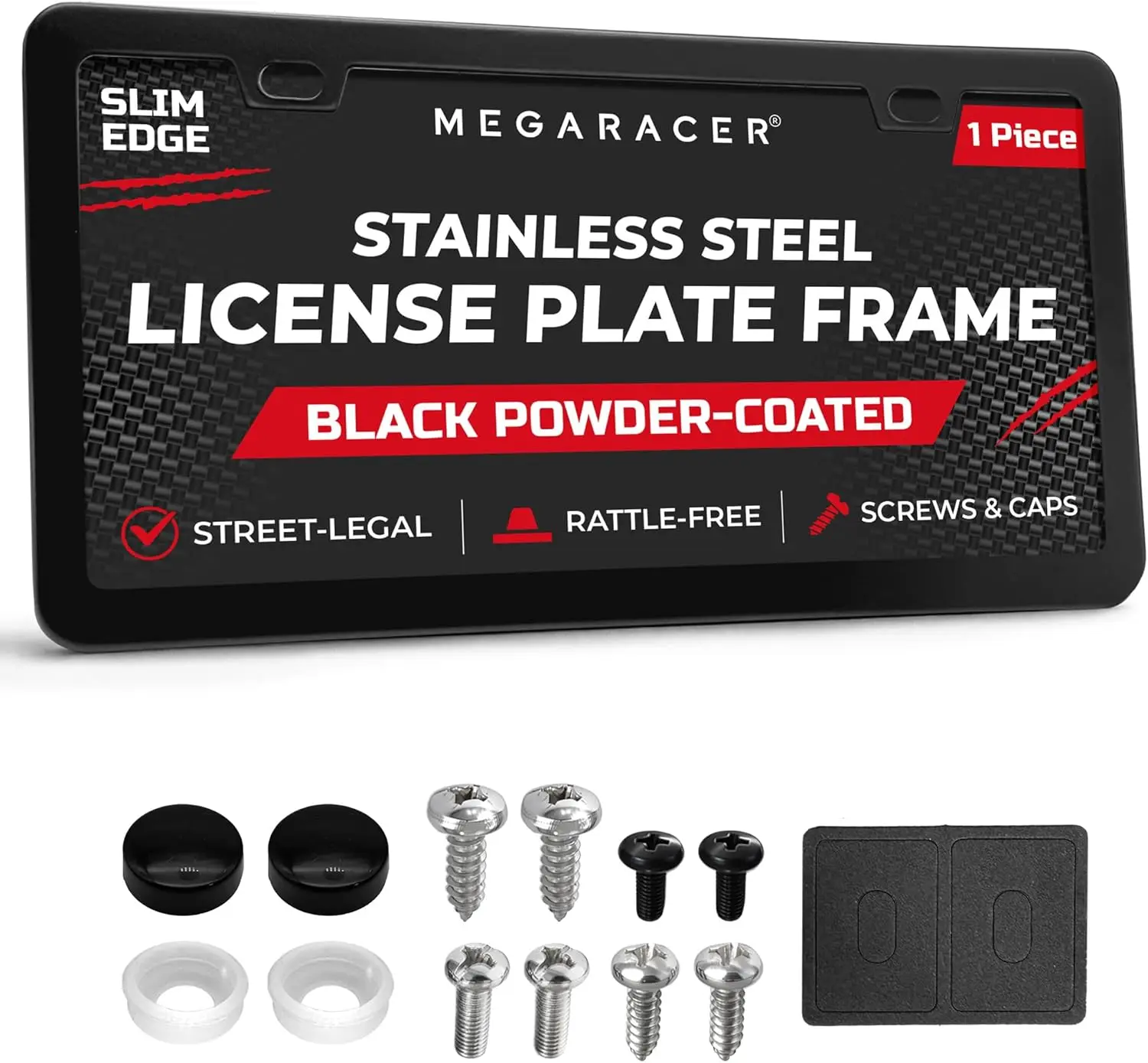 

Slim Matte Black License Plate Frame – 2-Hole, Rust-Free Stainless Steel, Rattle-Proof, Street Legal for Front or Rear