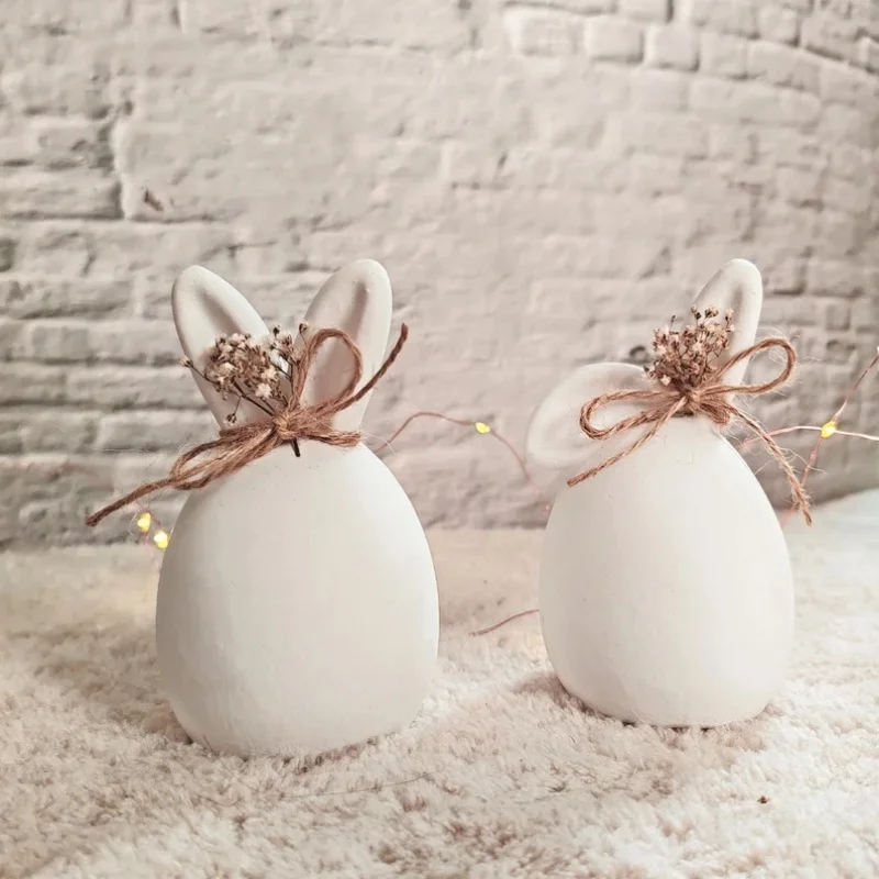 Easter Egg Bunny Candle Ornament Silicone Molds DIY Gypsum Aromatherapy Double Rabbit Ear Decoration Resin Mold Home Handicrafts