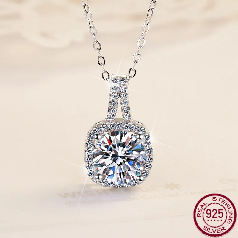 

Новое колье-подвеска из муассанита с геометрическими квадратными украшениями с покрытием из белого золота, колье из чистого серебра 925 пробы, свадебные украшения.