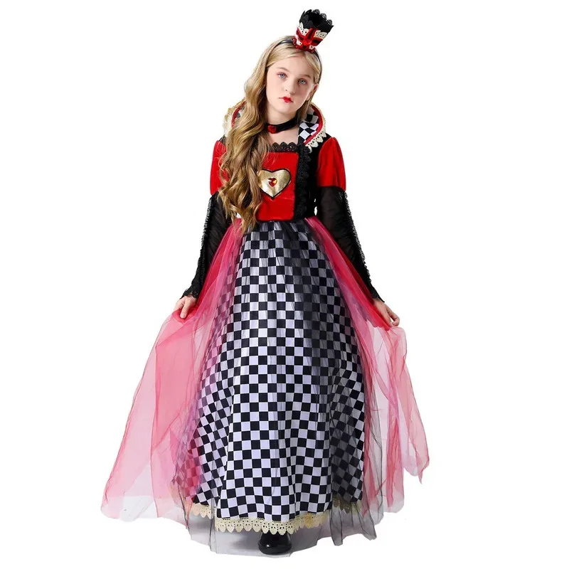 أزياء الهالوين أليس ريد كوين للأطفال البنات لحفلات أعياد الميلاد فستان الأميرة أنيمي القصيرة ملكة القلوب ملابس لعب الأدوار