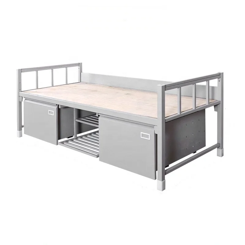 

Staff Employee Dormitory Single Size Metal Bed Frame With Storage Cabinet