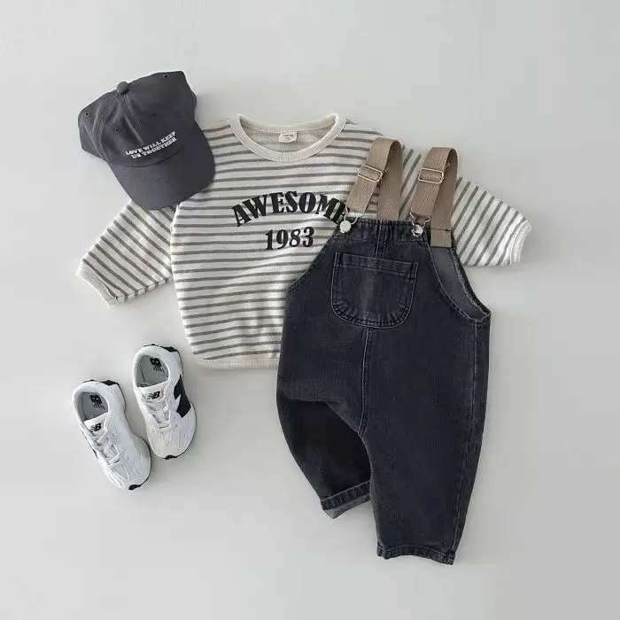 2024 Spring New Baby Denim Overalls Infant Boy Girl Sleeveless Jumpsuit Toddler Casual Strap Trousers Kids Versatile Solid Jeans