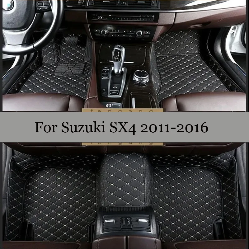 

Кожаные автомобильные коврики для Suzuki SX4 Sedan 2016 2015 2014 2013 2012 2011, коврики на заказ, автомобильные подушечки для ног, автомобильные ковры, чехол