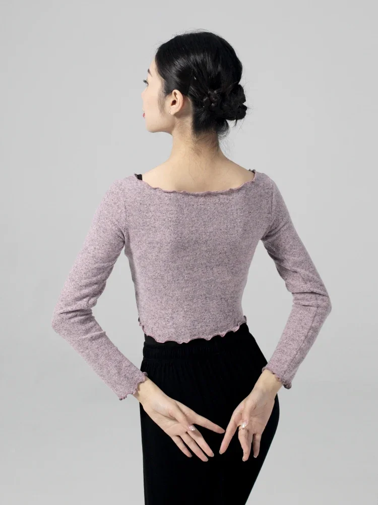 Ropa de entrenamiento de baile de Ballet para mujer, suéter de otoño e invierno con un solo hombro, jersey de manga larga para danza moderna para adultos, Tops cálidos