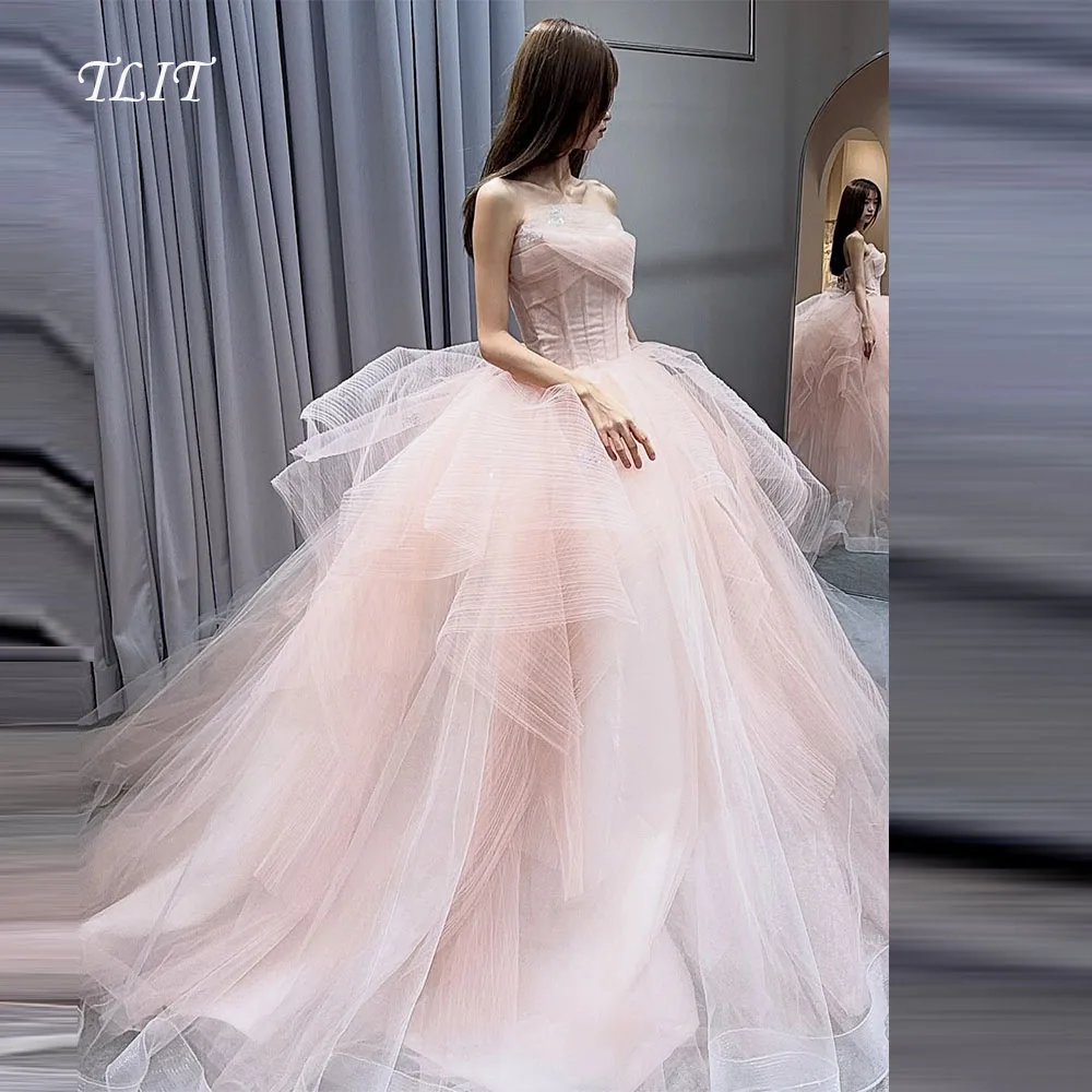 

TLIT Fairy Candy Color Tiered Tulle Evening Dresses Korea Wedding Dresses Photo Shoot Strapless Crystals Prom Gowns Customized