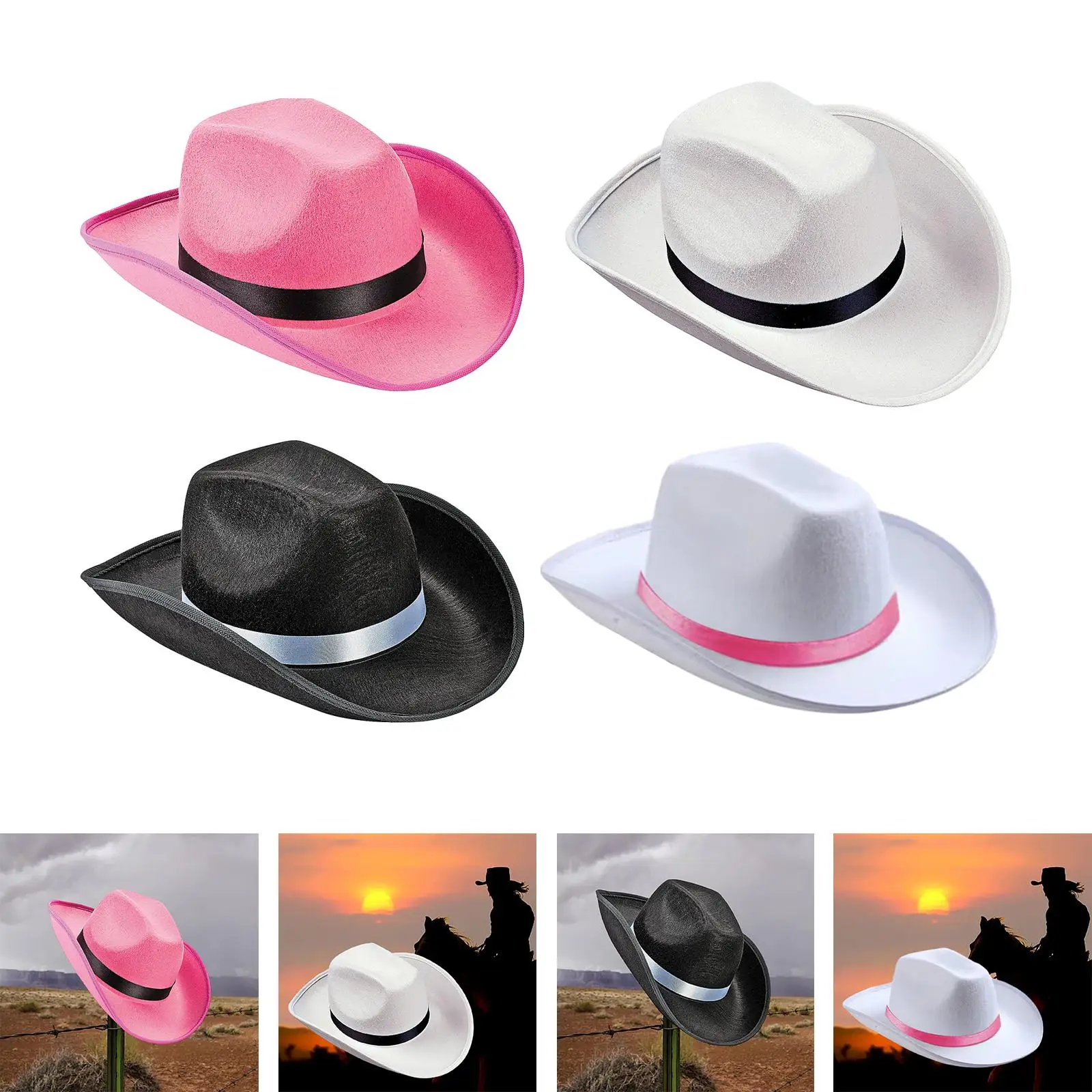 Chapeau de cowboy occidental pour hommes et femmes, casquette à large bord, chapeaux de cowgirl pour la mariée