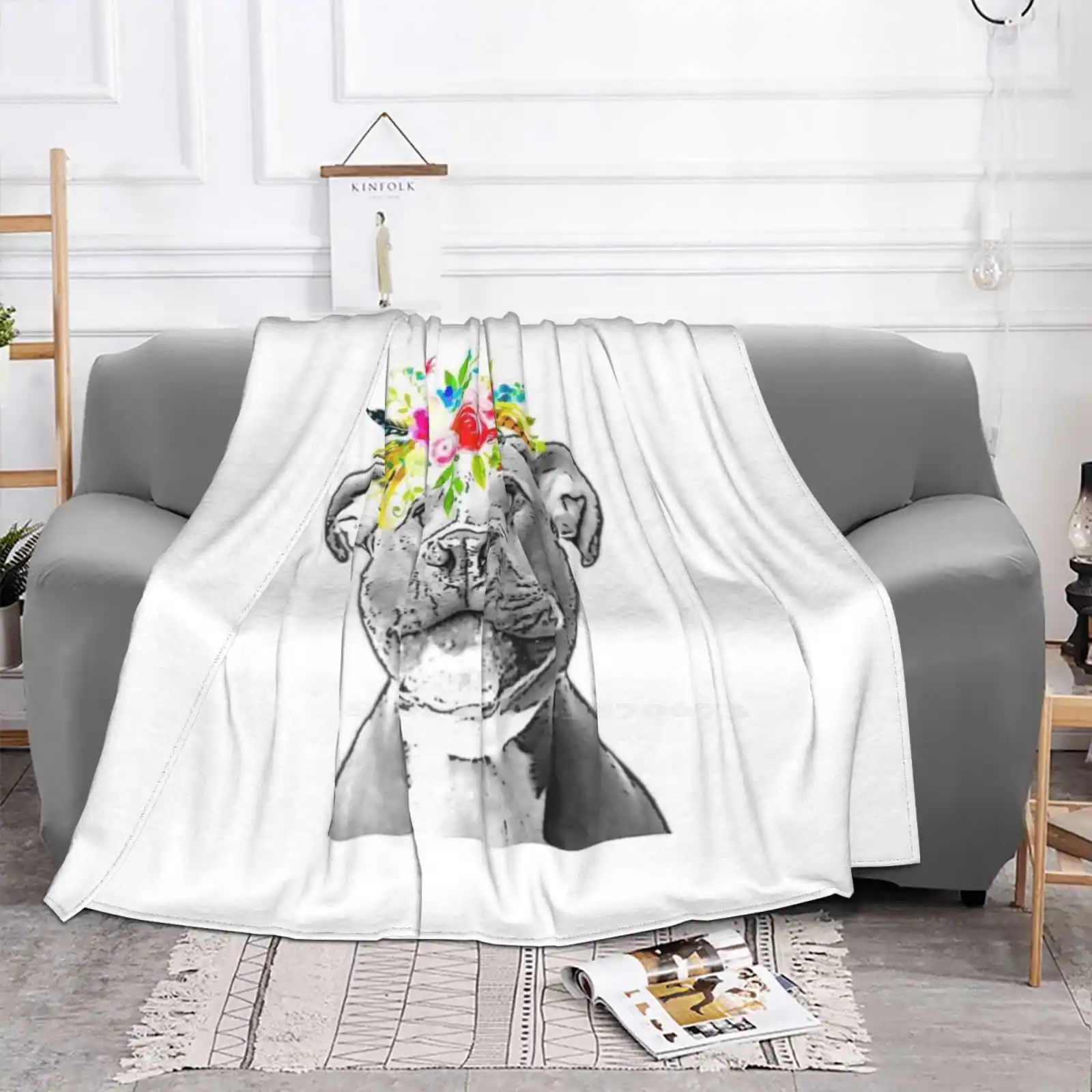 Bull Terrier Floral Crown Shaggy Throw Soft Warm Blanket Sofa/Bed/Travel Love Gifts Staffordshire Bull Terrier The Sassy