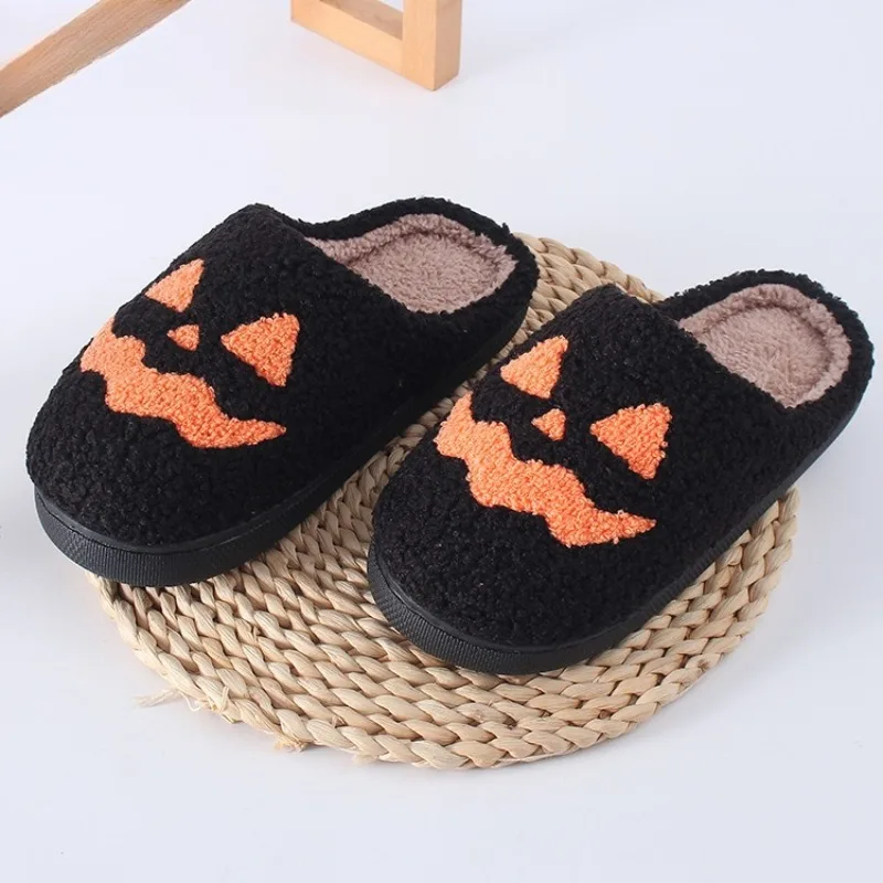 New Halloween Warm Plush Cotton Slippers, Soft Sole Indoor Home Shoes,Fluffy Non-slip House Footwear for Men Women Holiday Decor
