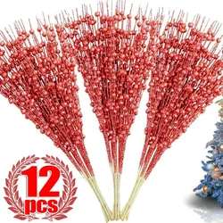 12/1Pcs 43cm Christmas Glitter Powder Berry Sterm Foam Artificial Berries Flowers Bouquet Home New Year Table Wreath DIY Decor