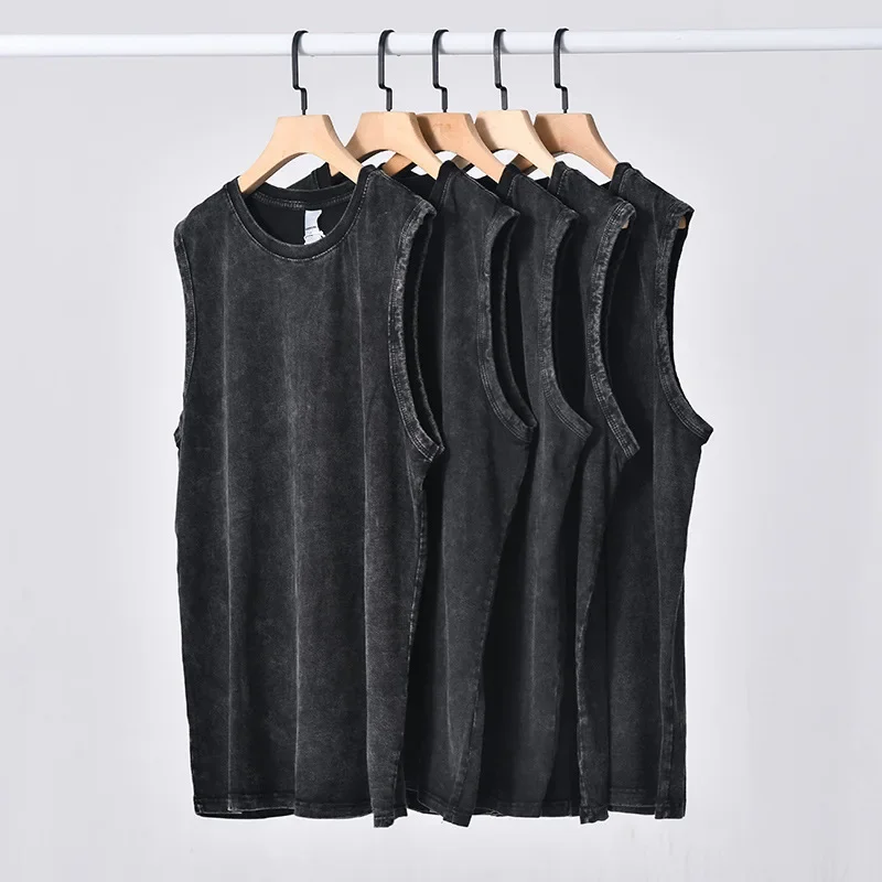 100% Cotton Vintage Vest T Shirts Men Oversize Washed Tank Tops Summer Women Oversized Sleeveless Short Sleeve Y2K Streetwear