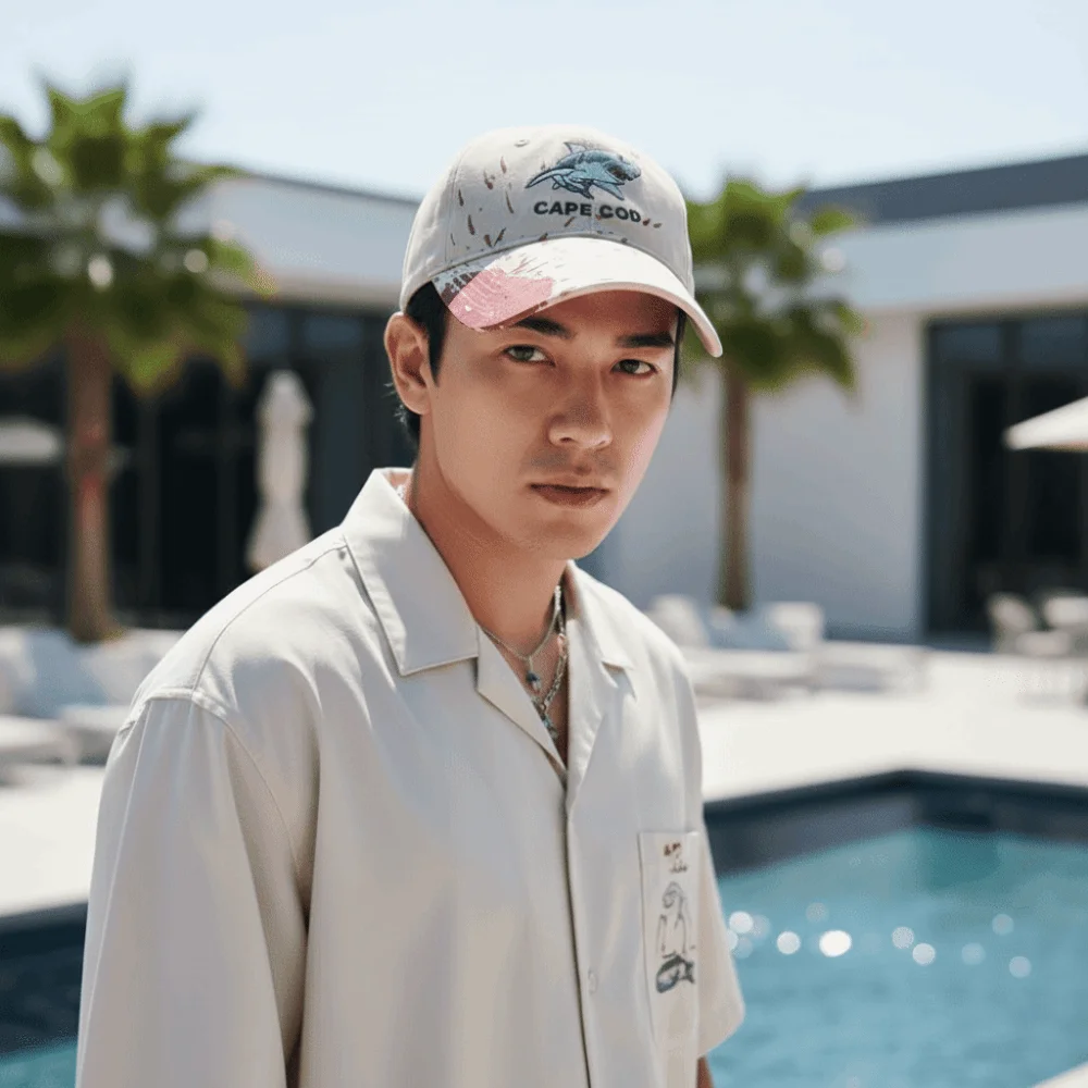 Chomped Brim Design Shark Bite Cap Premium Cotton Vibrant Fabric Paint Embroidered Baseball Hat Pre-Curved Sunshield