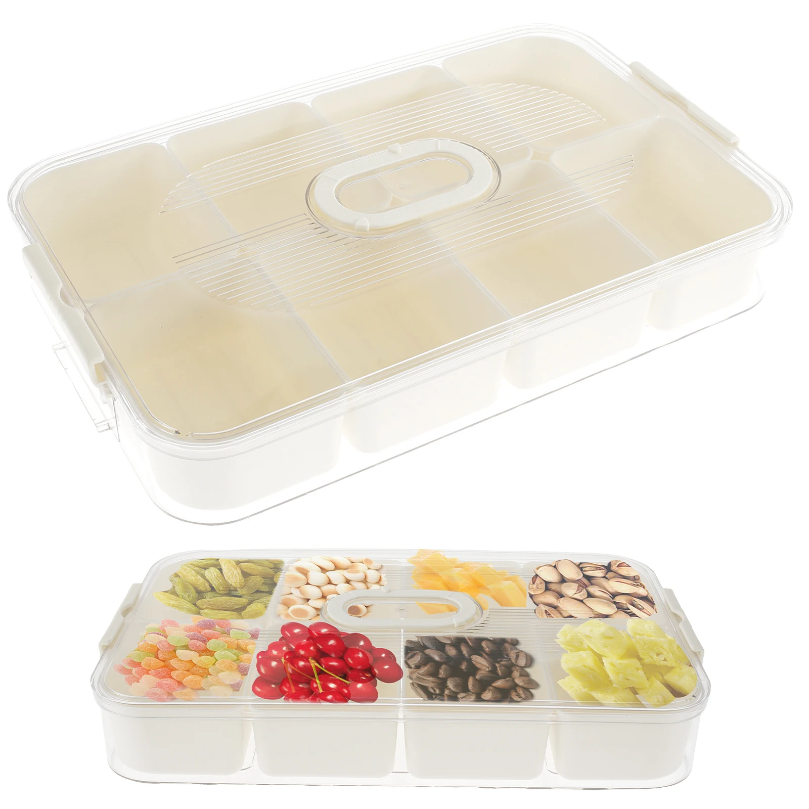 

Divided Snack Box with Lid 8 Compartment Divided Serving Tray with Handle Good Sealing Snack Box Container Rectangle Divided