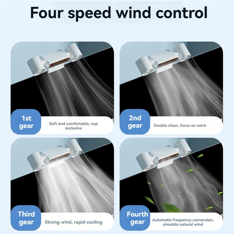 مروحة شحن مكيف الهواء المحمولة CYCLI مع ضوء LED، مروحة كتم الصوت المضيئة، مروحة صغيرة بشاشة معلقة بأربع سرعات