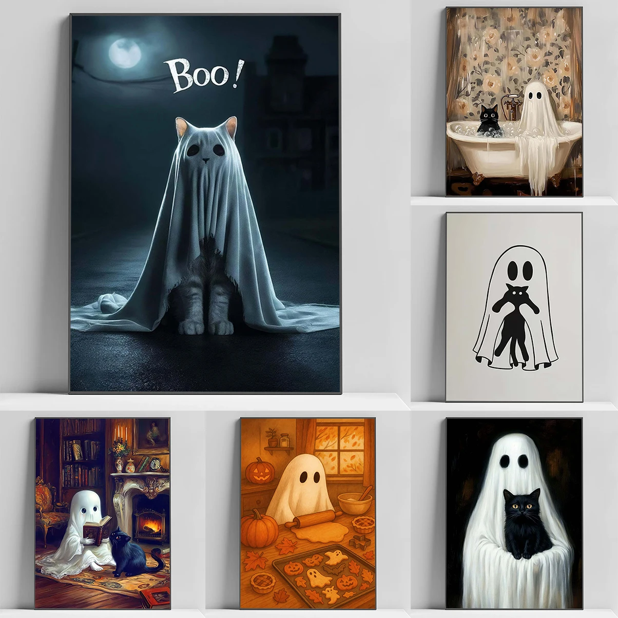 

Cute Halloween Ghost Autumn Poster Home Interior Decoration Room Paintings on the Wall Painting Canvas Decorative Picture Decor