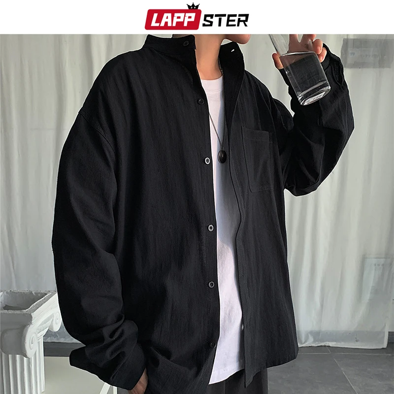 LAPPSTER Cotton Korean Fashiosn Long Sleeve Shirts 2023 Vintage Harajuku Blouses Japanese Streetwear Oversize Button Up Shirts