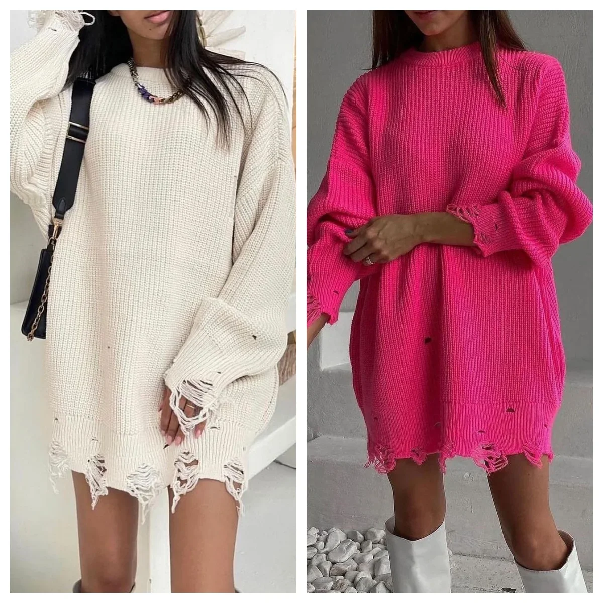 

Women Knitted Sweaters Pullovers Long Sleeve Solid Color Loose Aesthetic Sweater y2k Women Autumn Winter Streetwear Ripped Hole