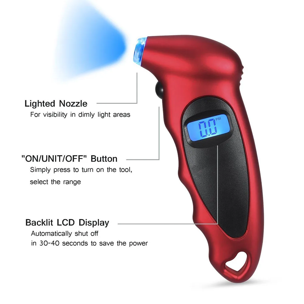 Digital Tire Pressure Gauge 150 PSI 4 Settings for Car Truck Bicycle with Backlit LCD and Non-Slip Grip