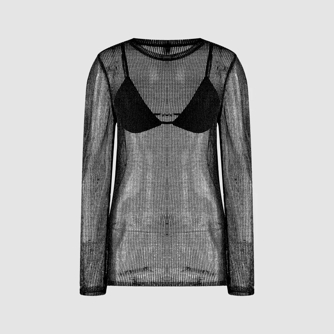 2026 Metallic Thread Knit Top with Built-In Bra Cups – Sheer Long-Sleeve Bodysuit Style Shirt for Layering or Solo Wear