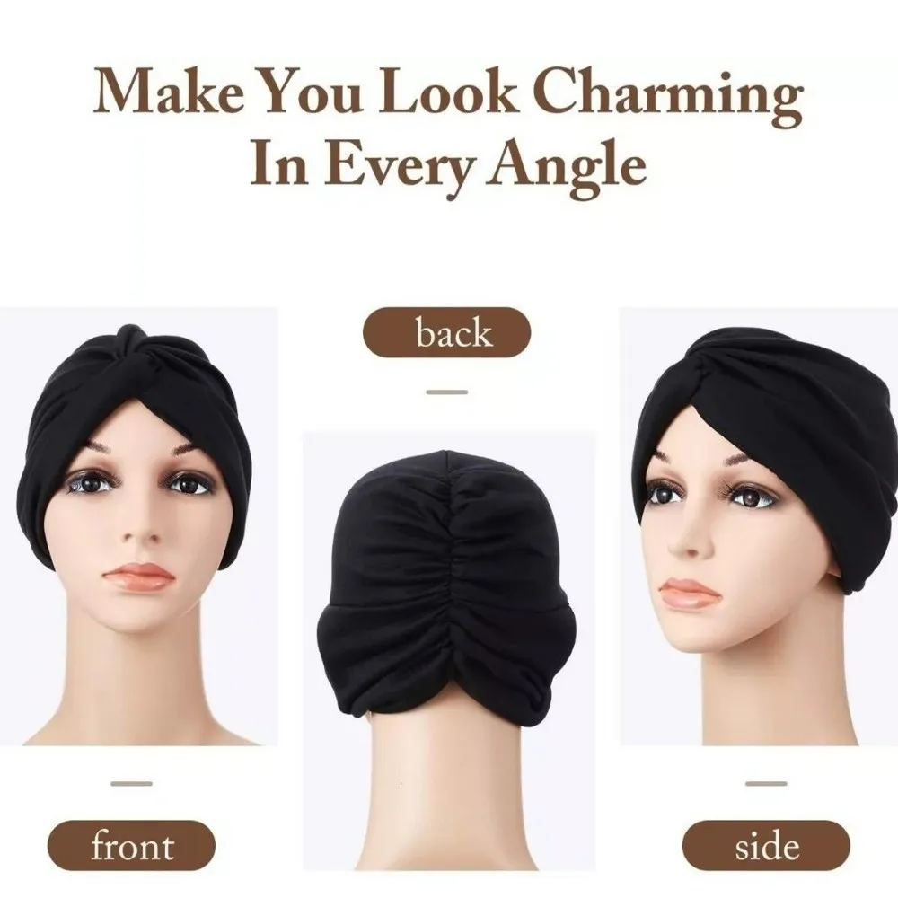 Vintage Hijab Caps Wrap Style Elastic Twist Knot Turban Hat Soft Polyester Breathable Cancer Chemo Hat Women Headwear