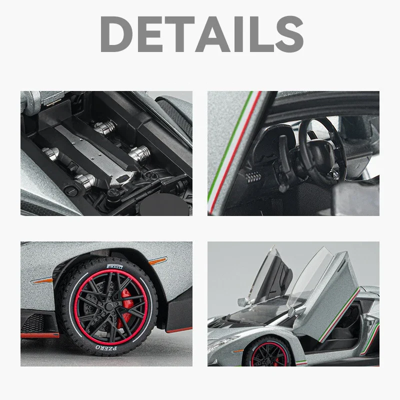 1:24 Lamborghinis Veneno Poison Supercar Alloy Cast Toy Car Model Sound and Light Children's Toy Collectibles Birthday gift