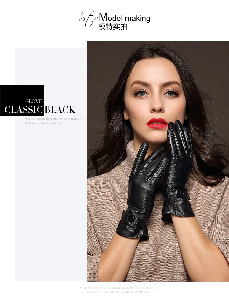 100% High Quality Real Leather Gloves Touch Screen Gloves Women Sheepskin Gloves Thicken Warm Brown Lady Warm Fleece Mittens