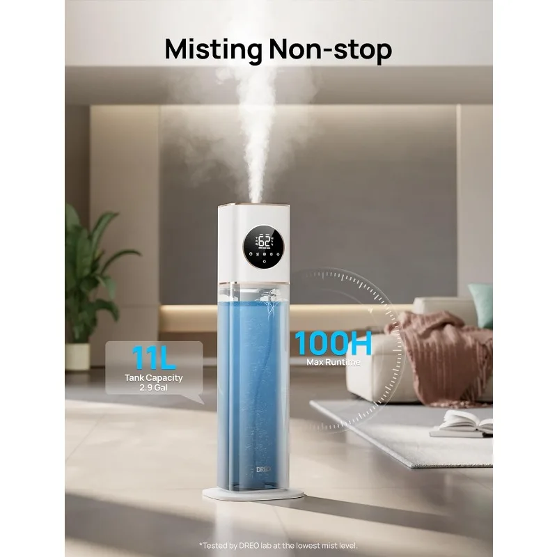 Dreo 11L Smart Humidifier Large Room 700 ft², 100H Cool Mist Air Humidifiers for Bedroom, Top-Fill Self-Cleaning Tank, 26dB
