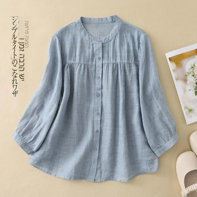 Italian Womens Slim Fit  Shirt Discount Tonne And Linen Thin Loose Creative Pattern Casual Long Sleeve Fashionable
