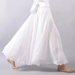 Fashion 2024 A-Line Linen Skirt Ladies Clothing Linen Maxi Skirt Pleated Vintage Boho Maxi Long Casual Beach Skirt Empire