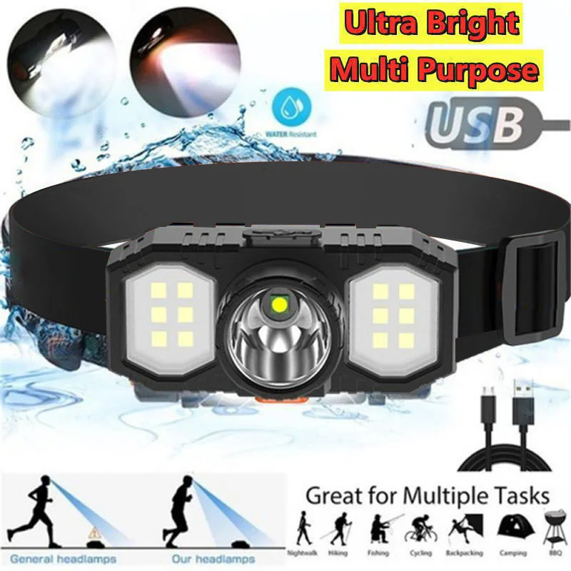 New LED Headlight COB Mini Portable USB Rechargeable Waterproof Fishing Work Light Outdoor Long Shot Head Mounted Torch