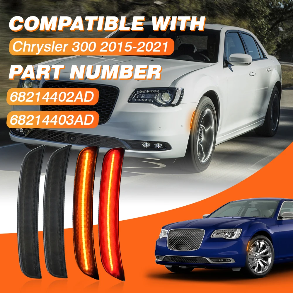 2pcs Front Rear Side Marker Light For Chrysler 300 2015 2016 2017 2018 2019 2020 2021 68214402AD 68214403AD