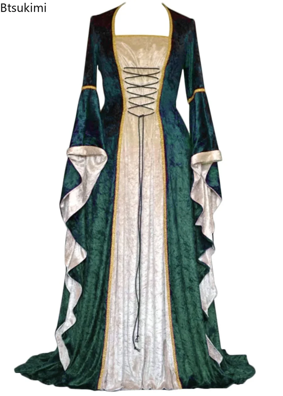 Women's Renaissance Medieval Retro Court Costume Dress Lace up Over Long Dresses Halloween Cosplay Costumes Retro Elegant Gown view 3