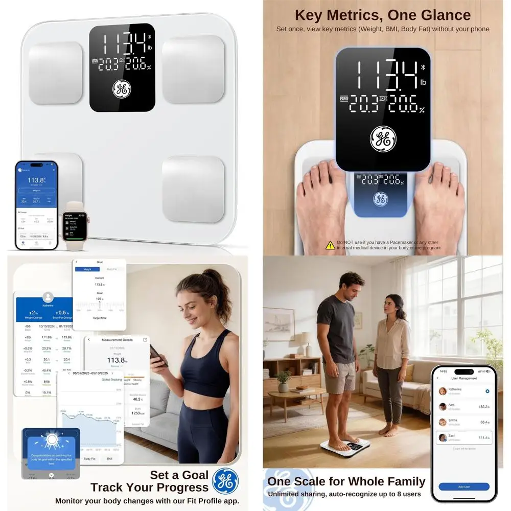 

Bluetooth-весы для анализа состава тела: 14 функций мониторинга здоровья, точный анализатор веса и жира, грузоподъемность до 180 кг