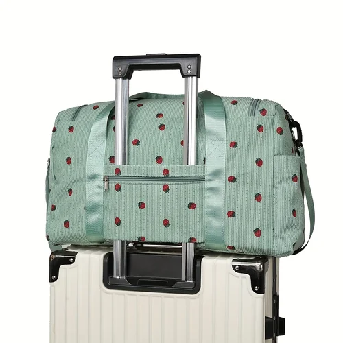 Imagen 2 del producto Bolsa de viaje de fresa, bolsa de equipaje de pana de gran capacidad, bolso cruzado ligero, bolsa deportiva y de fitness multifuncional