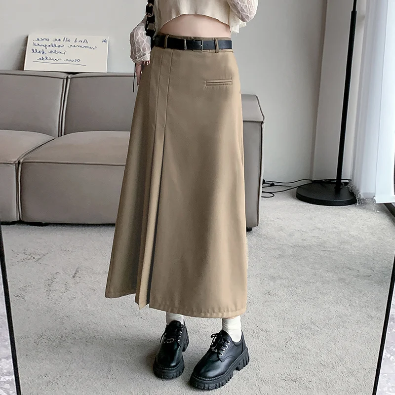 

2023 New Fashion Pleated Skirt Long Women Spring Vintage Y2k High Waist A-Line Skirt Female Preppy Style Casual Midi Skirt